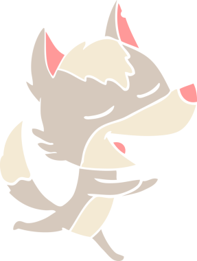 Bir insan tarafından çizilmiş düz renkli çizgi film kurt gülüşü