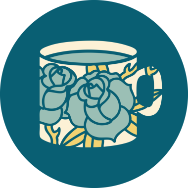 Bir fincan ve bir insan tarafından çizilmiş çiçeklerin ikonik dövme şekli