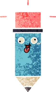 Bir insan tarafından çizilmiş bir kalemin retro çizim tarzı karikatürü