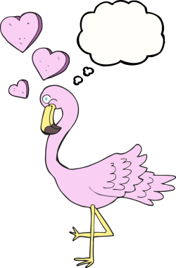 Bir insan tarafından çizilmiş serbest çizim düşünce balonu flamingosu.