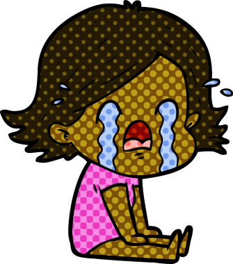 Bir insan tarafından çizilmiş ağlayan çizgi film kadını.