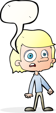 Bir insan tarafından çizilmiş, konuşma balonu olan endişeli bir çocuk.