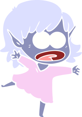 Düz renkli çizgi film bir insan tarafından çizilmiş elf kızı şok etti.