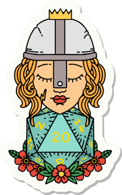 İnsan dövüşçüsünün çıkartması. Bir insan tarafından çizilmiş 20 D20 zarlı.