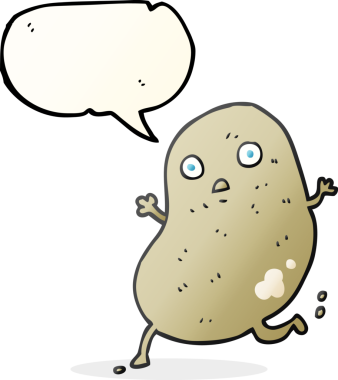 Bir insan tarafından çizilen serbest konuşma balonu çizgi film patatesi.