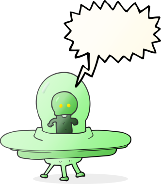 Bir insan tarafından çizilmiş uçan daire içindeki serbest konuşma balonu karikatürü.