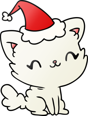 Bir insan tarafından çizilmiş kawaii kedisinin el çizimi gradyan çizgi filmi.