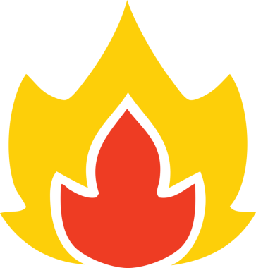 Bir insan tarafından çizilen ateşin düz renkli retro karikatürü