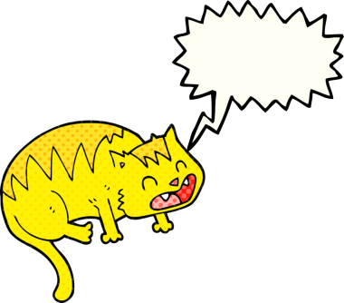 Bir insan tarafından çizilmiş serbest çizilmiş çizgi roman konuşma balonu çizgi film kedisi.