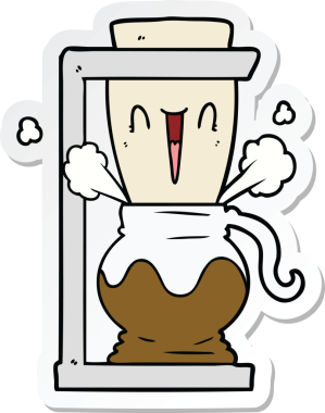 Bir insan tarafından çizilmiş çizgi film filtresi kahve makinesinin çıkartması.