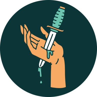 Bir insanın eline çizdiği hançerin ikonik dövme şekli.