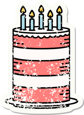 Bir insan tarafından çizilmiş geleneksel bir doğum günü pastası stili dövmesi.