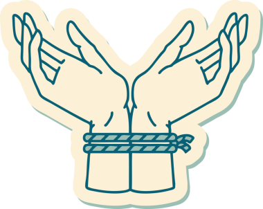 Bir insan tarafından çizilmiş bir çift elin geleneksel stiliyle dövme çıkartması.