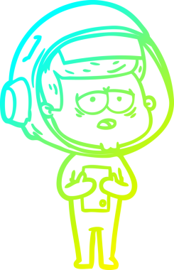 Bir insan tarafından çizilmiş soğuk gradyan çizgi çizimi yorgun astronot