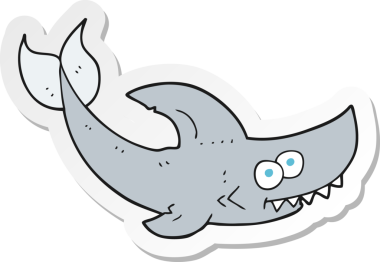 Bir insan tarafından çizilmiş karikatür köpekbalığı etiketi.