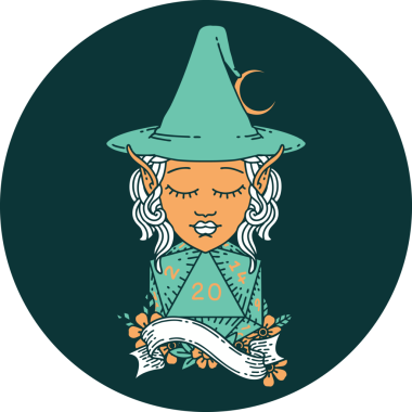 Bir insan tarafından çizilmiş doğal yirmilik zarlı elf büyüsü ikonu.