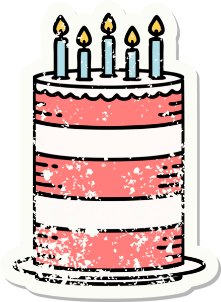 Bir insan tarafından çizilmiş geleneksel bir doğum günü pastası stili dövmesi.