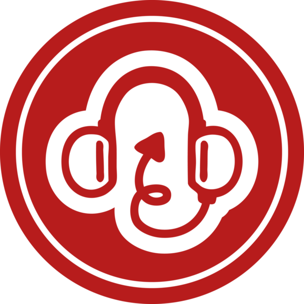 Bir insan tarafından çizilmiş şeytan kuyruklu yuvarlak simgeli müzik kulaklıkları.