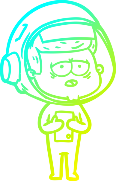 Bir insan tarafından çizilmiş soğuk gradyan çizgi çizimi yorgun astronot