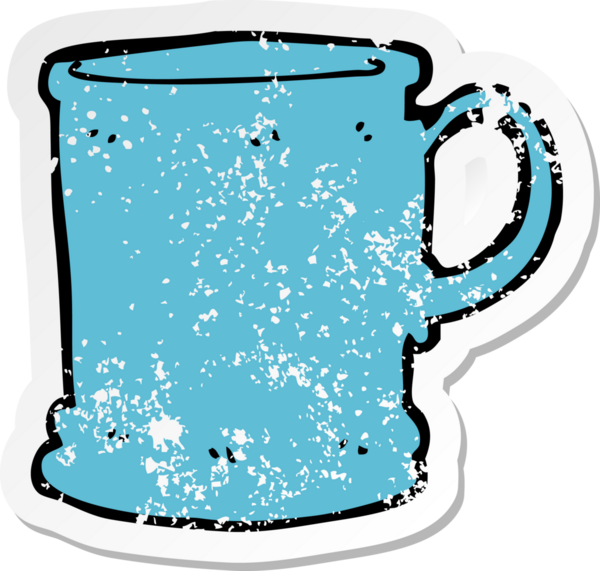 Bir insan tarafından çizilmiş bir karikatür kupasının gerilimli retro yapıştırması