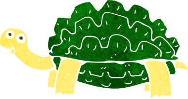 Bir insan tarafından çizilmiş karikatür kaplumbağası.