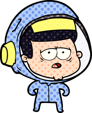 Bir insan tarafından çizilmiş yorgun astronot çizgi filmi.