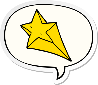 Bir insan tarafından çizilmiş konuşma kabarcığı çıkartmalı çizgi film yıldızı.