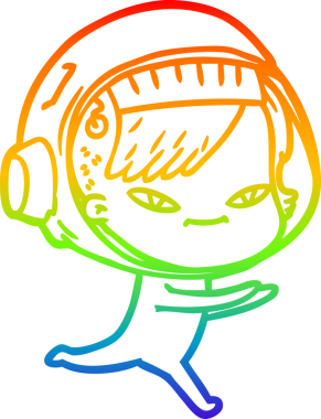 Gökkuşağı gradyan çizgi çizimi bir insan tarafından çizilmiş astronot bir kadın.