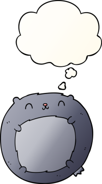 Bir insan tarafından çizilmiş yumuşak eğimli düşünce baloncuklu çizgi film ayısı.