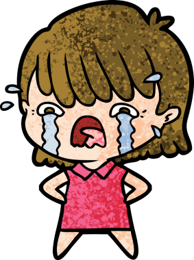 Bir insan tarafından çizilmiş ağlayan çizgi film kızı.