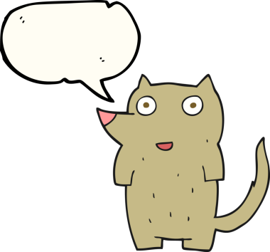 Bir insan tarafından çizilmiş serbest konuşma balonu çizgi film köpeği.