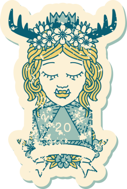 Retro Dövme Biçimli Ork karakteri bir insan tarafından çizilmiş 20 zar ile