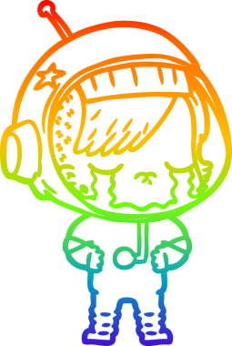 Gökkuşağı gradyan çizgi çizimi bir insan tarafından çizilmiş ağlayan astronot kız