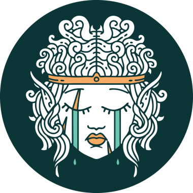 Bir insan tarafından çizilmiş ağlayan elf barbar karakter simgesi.