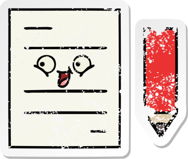 Bir insan tarafından çizilmiş şirin bir çizgi film test kağıdının sıkıntılı çıkartması.