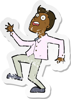 Bir insan tarafından çizilen paniğe kapılan karikatürlü bir adamın gerilimli çıkartması.