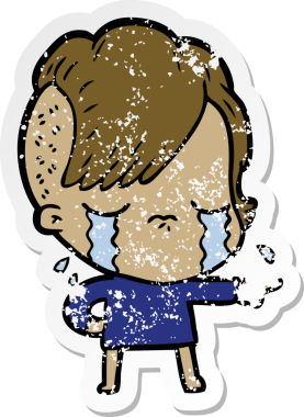 Bir insan tarafından çizilmiş, ağlayan bir kızın sıkıntılı çıkartması.