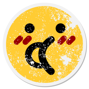 Bir insan tarafından çizilmiş utangaç, konuşan, dairesel bir etiket.