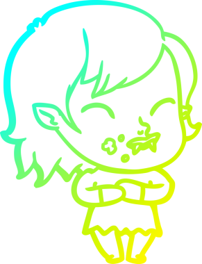 Bir insan tarafından çizilmiş yanağında kan olan vampir bir kızın çizdiği soğuk çizgi.