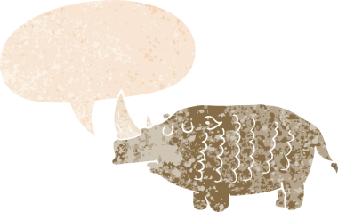 grunge 'da konuşma baloncuğu olan karikatür gergedanları bir insan tarafından çizilmiş gergedan desenli.