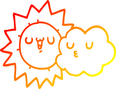 Bir çizgi film güneşi ve bir insan tarafından çizilmiş sıcak çizgi.