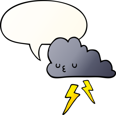 bir insan tarafından çizilmiş yumuşak eğimli konuşma baloncuklu çizgi film fırtına bulutu