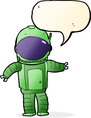 Bir insan tarafından çizilmiş konuşma balonu olan bir astronot.