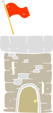 Bir insan tarafından çizilmiş eski kale kulesinin düz renk çizimi