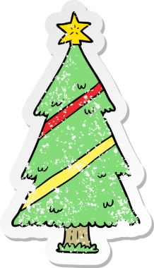 Bir insan tarafından çizilmiş karikatür Noel ağacının sıkıntılı çıkartması.