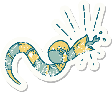 Bir insan tarafından çizilmiş eski bir dövme stili tıslayan yılan etiketi.