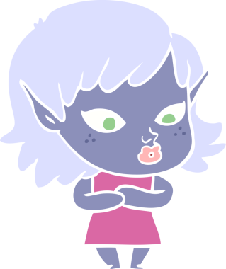 Bir insan tarafından çizilmiş düz renkli bir elf kızı.