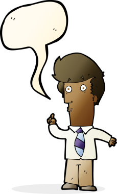 Bir insan tarafından çizilmiş konuşma balonuyla ilgili sorusu olan bir çizgi film adamı.