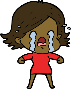 Bir insan tarafından çizilmiş ağlayan çizgi film kadını.