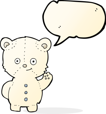 bir insan tarafından çizilmiş konuşma balonlu kutup ayısı yavrusu.